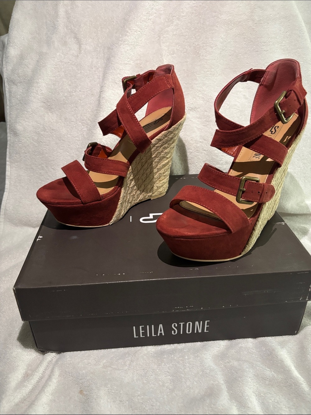Leila Stone Burnt Orange Suede Espadrille Platform Wedge Sandals